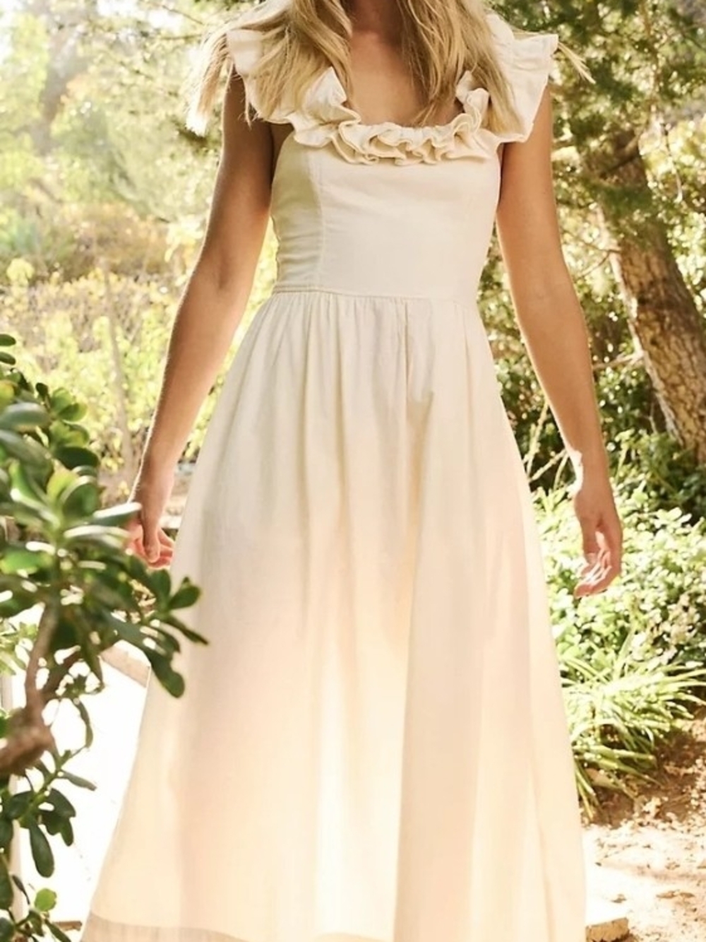 Free People Ruffle It Up Midi Dress Maxi Ruffle Dress in White Large